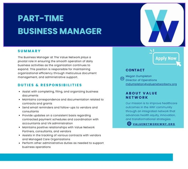 Archived recruitment poster for a part-time Business Manager at Value Network.